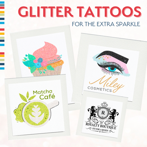 Collection of Custom Glitter Tattoos in a gallery layout