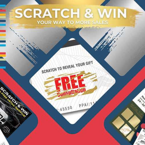 Collection of Scratch & Win Promotional Cards in a gallery layout