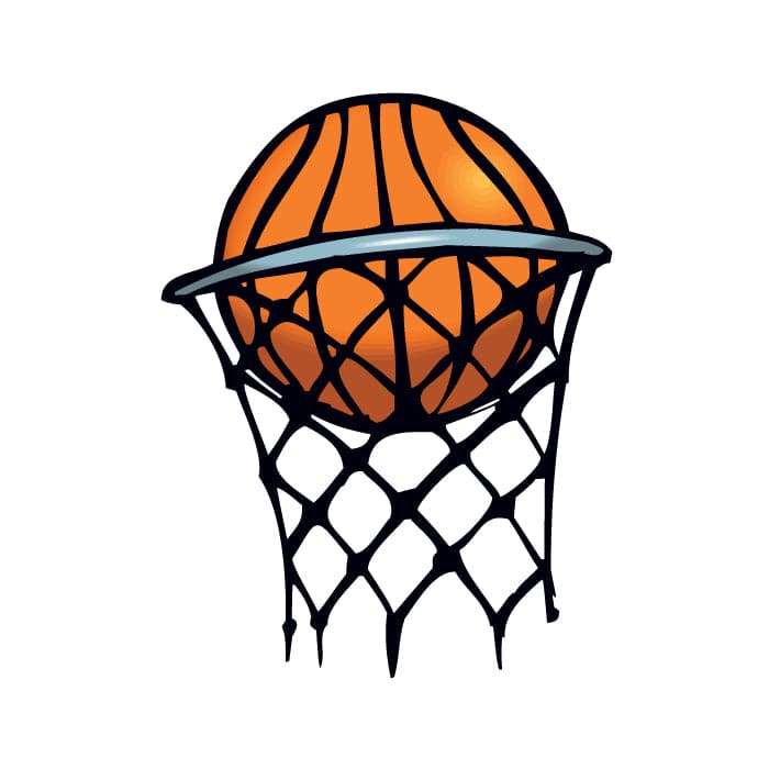 Collection of Small Basketball in Hoop Promotional Product Tattoo 1.5 in x 1.5 in in a gallery layout