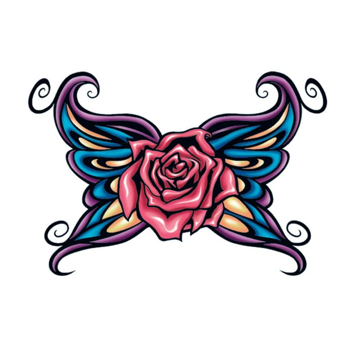 Collection of Rose with Tribal Wings Promotional Product Tattoo 2 in x 2 in in a gallery layout