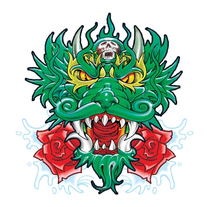 Collection of Green Chinese Dragon Promotional Product Tattoo 2 in x 2 in in a gallery layout