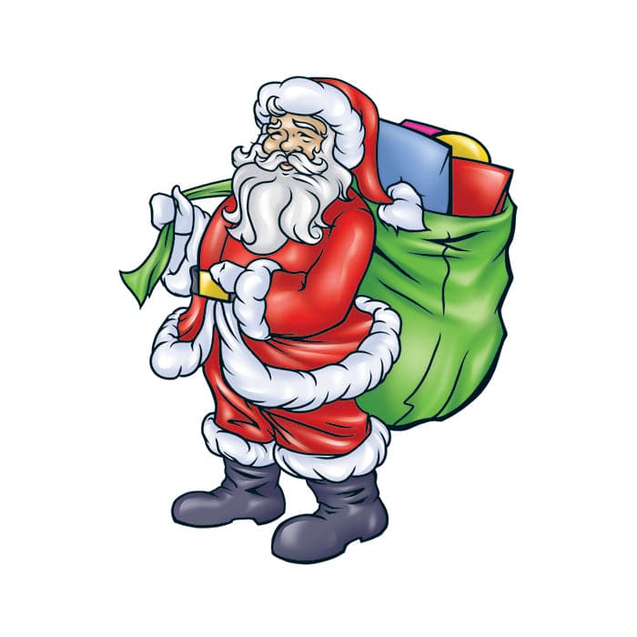 Collection of Santa with Gift Bag Promotional Product Tattoo 2 in x 1.5 in in a gallery layout
