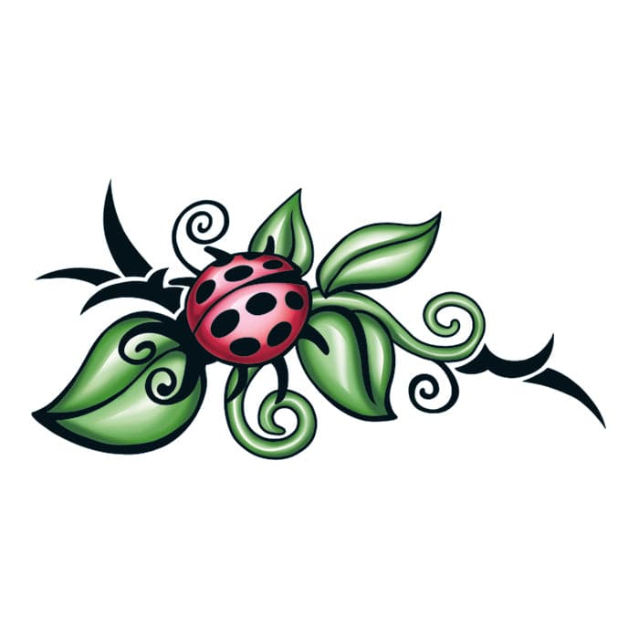 Collection of Ladybug on Leaf Promotional Product Tattoo 2.5 in x 1.5 in in a gallery layout