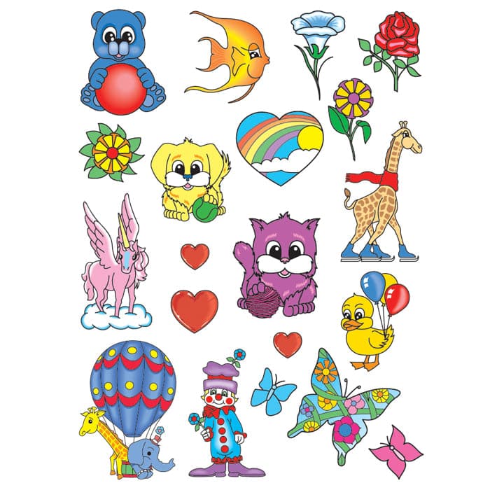 Collection of Happy Animals Kids Set of Promotional Product Tattoo 6 in x 4.5 in in a gallery layout