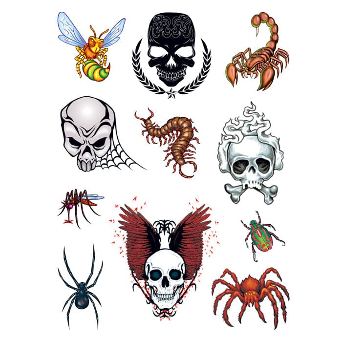 Collection of Skulls and Bugs Set of Promotional Product Tattoo 6 in x 4.5 in in a gallery layout