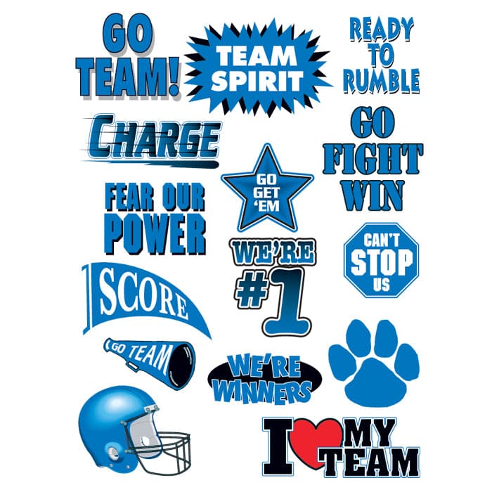 Collection of Go Team Blue Set of Sports Promotional Product Tattoo 6 in x 4.5 in in a gallery layout