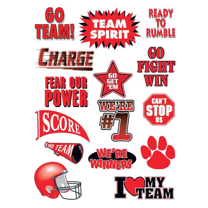 Collection of Go Team Red Set of Sports Promotional Product Tattoo 6 in x 4.5 in in a gallery layout