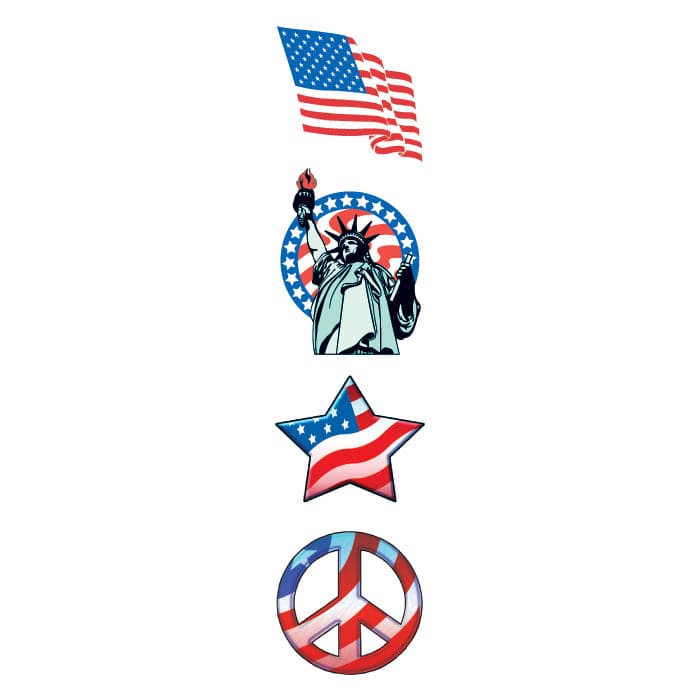 Collection of Patriotic Holiday Party Promotional Product Tattoo Set 3.5 in x 1.5 in in a gallery layout