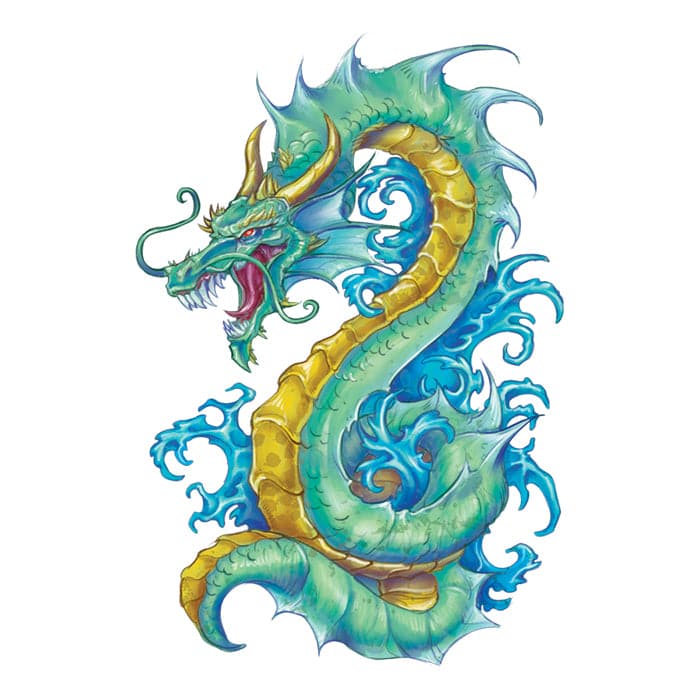 Collection of Teal Serpentine Dragon Promotional Product Tattoo 3.5 in x 2.5 in in a gallery layout