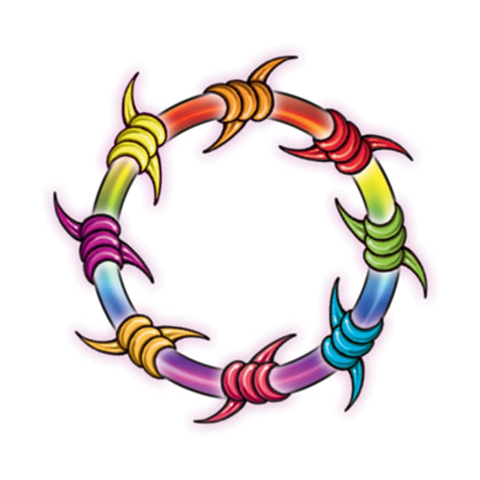 Collection of Rainbow Barbed Wire Navel Ring Promotional Product Tattoo 1.5 in x 1.5 in in a gallery layout
