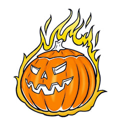 Collection of Glow in the Dark Flaming Pumpkin Promotional Product Tattoo 2 in x 2 in in a gallery layout