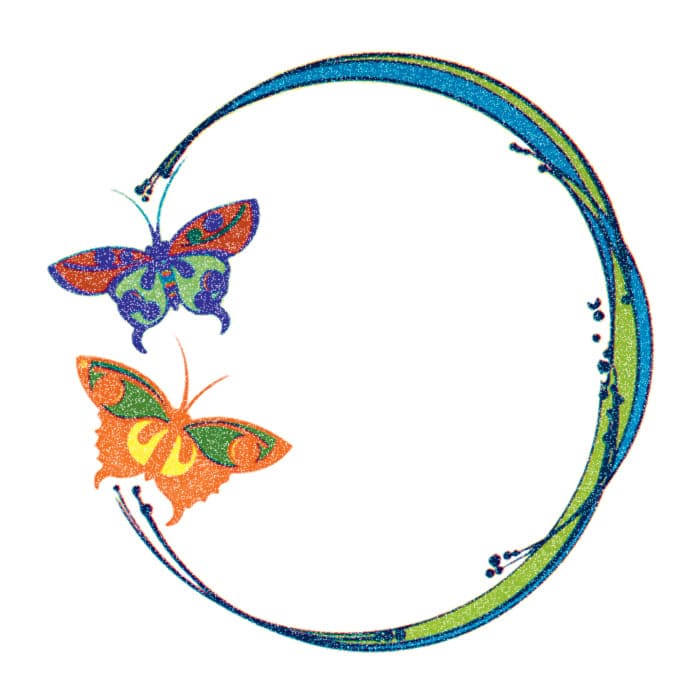 Collection of Glitter Blue and Orange Butterfly Circle Promotional Product Tattoo 2 in x 2 in in a gallery layout