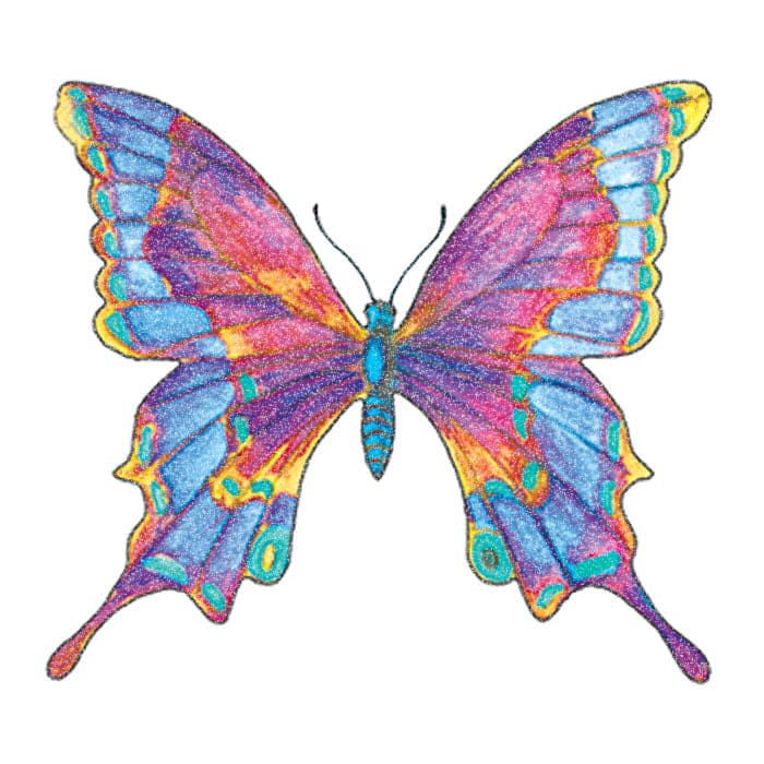 Collection of Glitter Multicolored Butterfly Promotional Product Tattoo 2 in x 2 in in a gallery layout