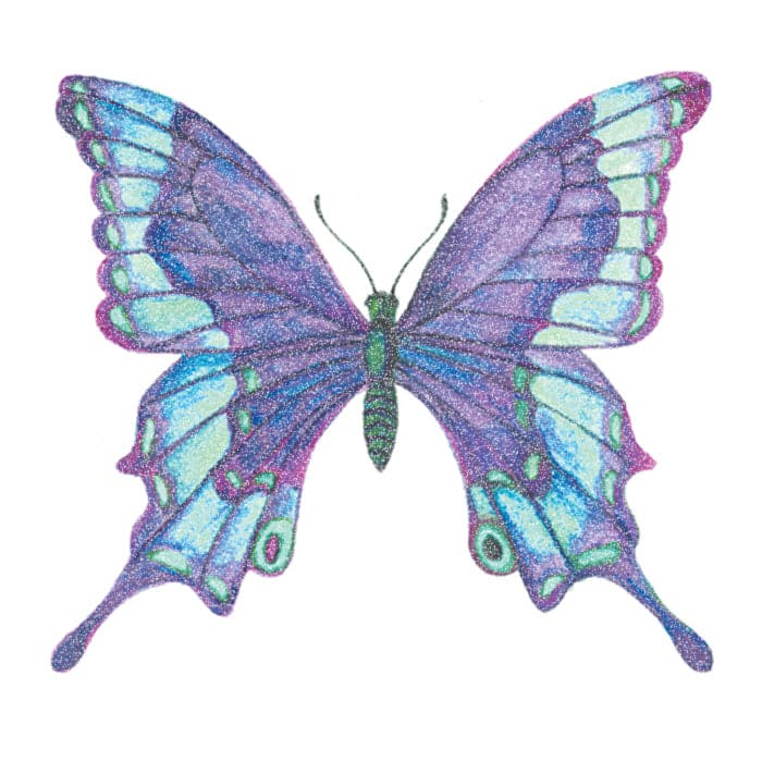 Collection of Glitter Shades of Blue Butterfly Promotional Product Tattoo 2 in x 2 in in a gallery layout