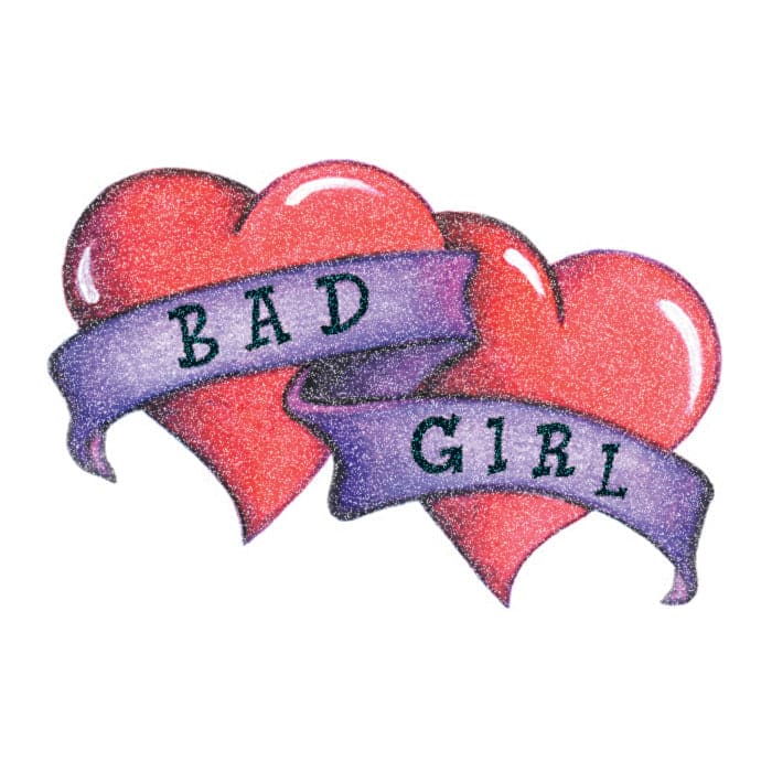Collection of Glitter Bad Girl Hearts Promotional Product Tattoo 2 in x 2 in in a gallery layout
