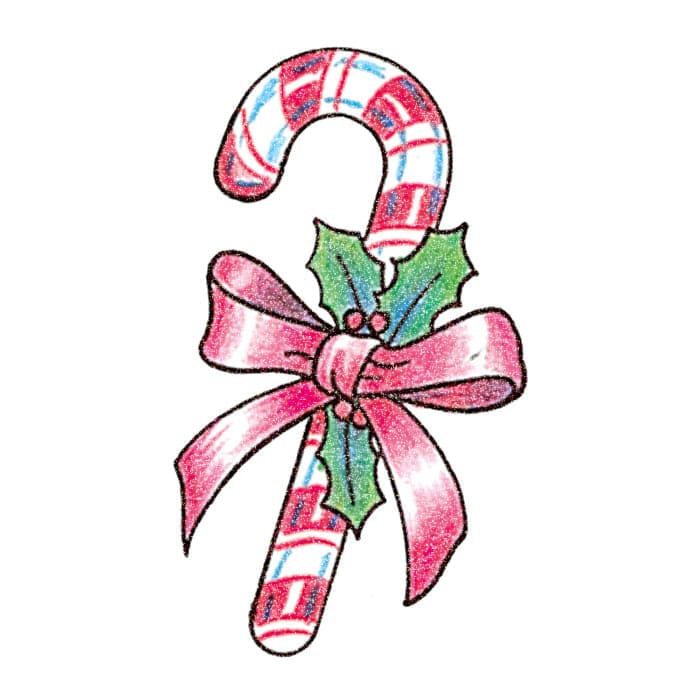 Collection of Glitter Candy Cane with Ribbon Promotional Product Tattoo 2 in x 2 in in a gallery layout