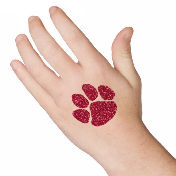 Collection of Glitter Burgundy Paw Print Promotional Product Tattoo 2 in x 2 in in a gallery layout