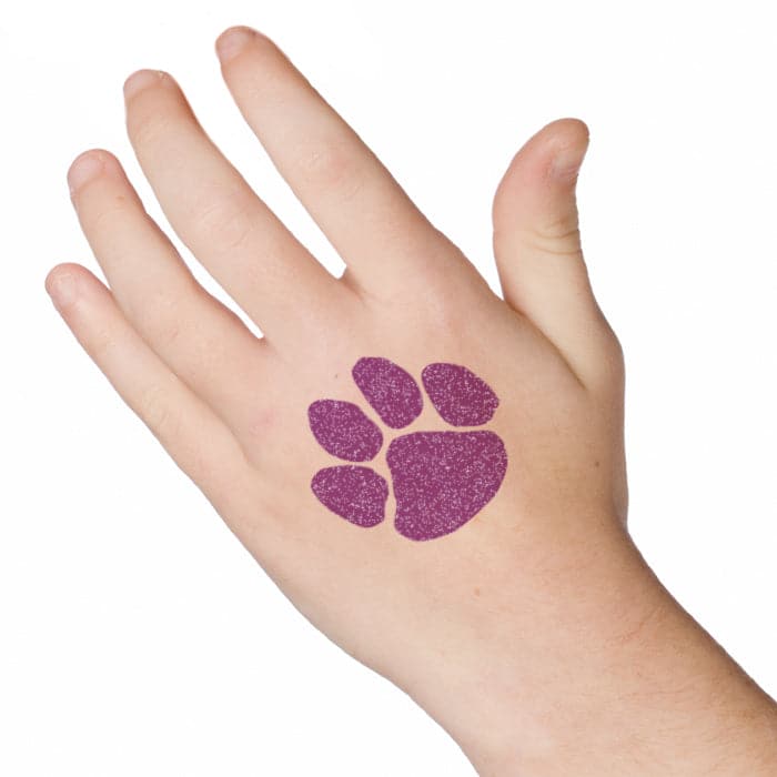 Collection of Glitter Purple Paw Print Promotional Product Tattoo 2 in x 2 in in a gallery layout