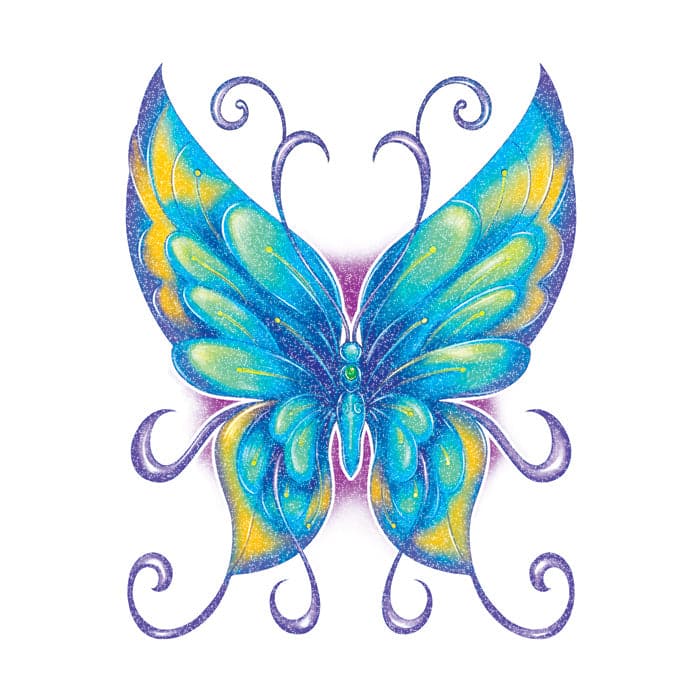 Collection of Glitter Blue and Green Butterfly Promotional Product Tattoo 3.5 in x 2.5 in in a gallery layout
