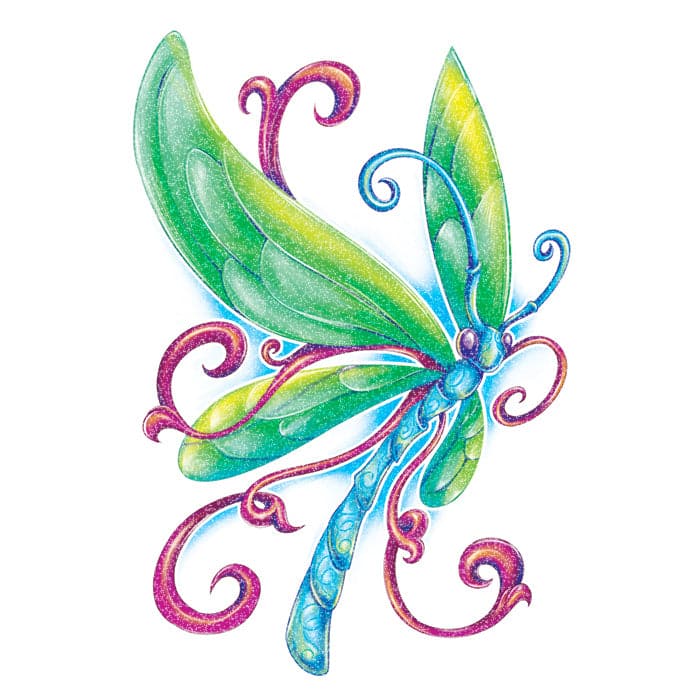 Collection of Glitter Blue Dragonfly Promotional Product Tattoo 3.5 in x 2.5 in in a gallery layout