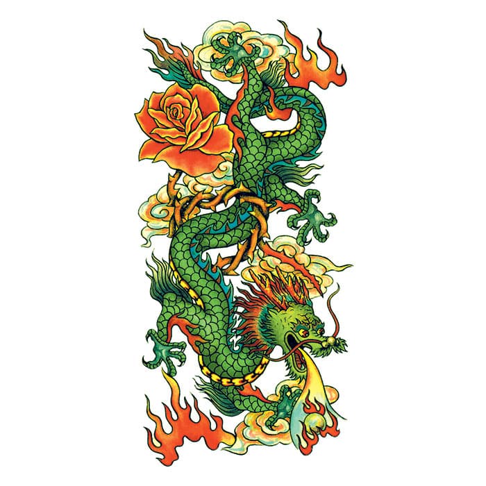 Collection of Glitter Chinese Dragon Promotional Product Tattoo 3.5 in x 2.5 in in a gallery layout
