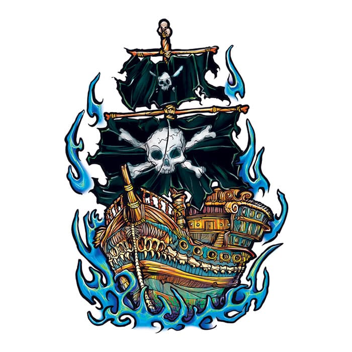 Collection of Pirate Ship Promotional Product Tattoo 3.5 in x 2.5 in in a gallery layout