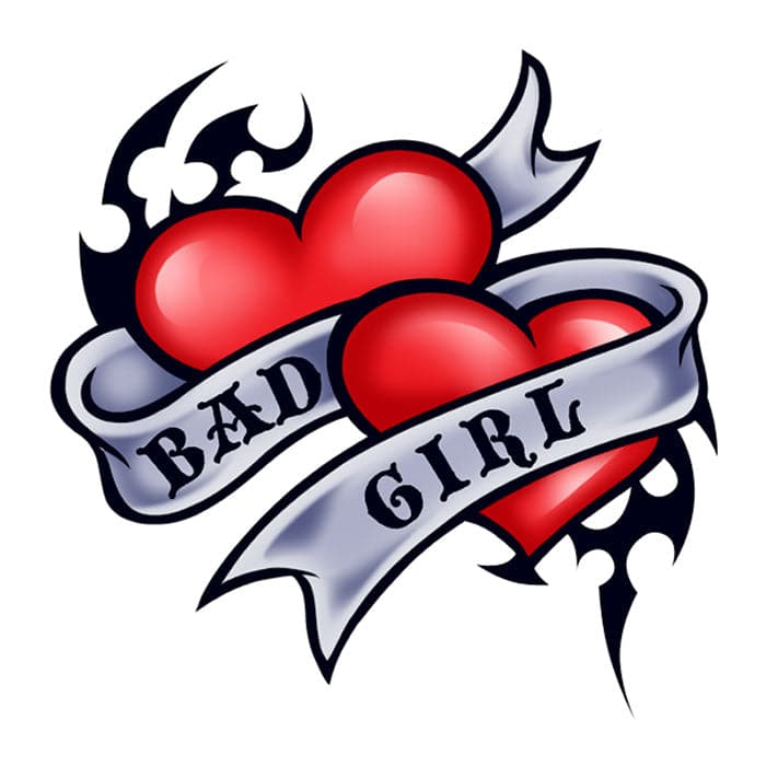 Collection of Bad Girl with Hearts Promotional Product Tattoo 2 in x 2 in in a gallery layout