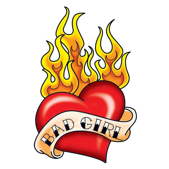 Collection of Bad Girl Flaming Heart Promotional Product Tattoo 3.5 in x 2.5 in in a gallery layout