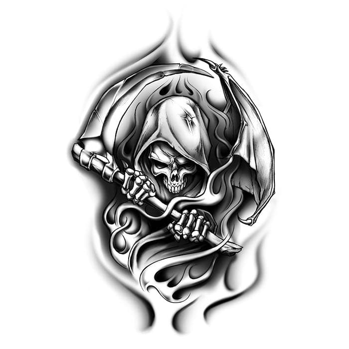 Collection of Black Grim Reaper Promotional Product Tattoo 3.5 in x 2.5 in in a gallery layout