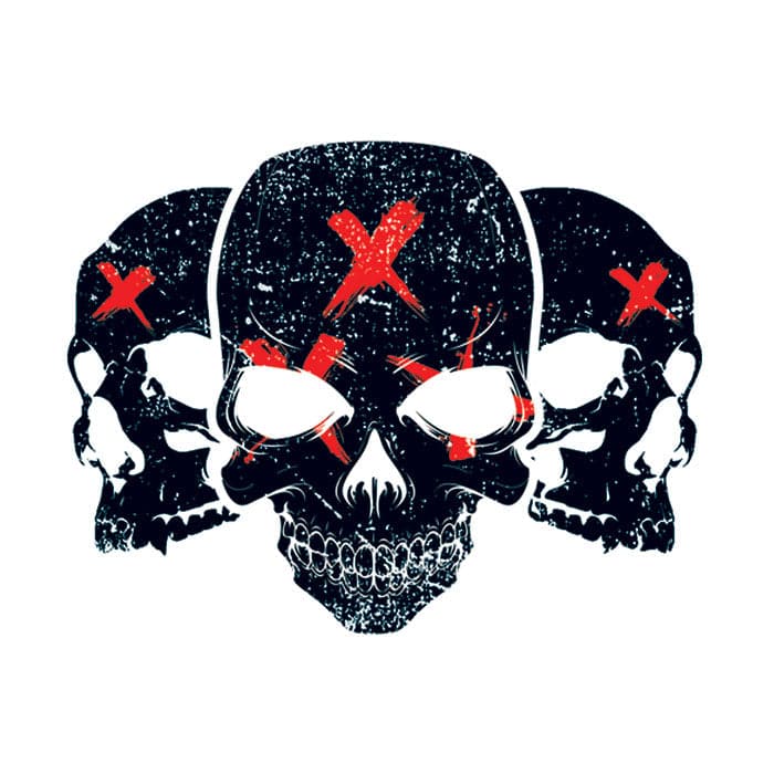 Collection of Three Skulls Promotional Product Tattoo 3.5 in x 2.5 in in a gallery layout
