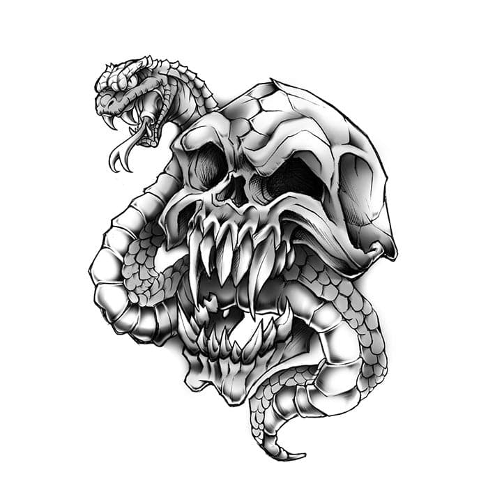 Collection of Skull with Snake Promotional Product Tattoo 3.5 in x 2.5 in in a gallery layout