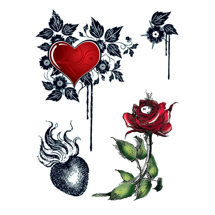 Collection of Hearts and Roses Promotional Product Tattoo 6 in x 4.5 in in a gallery layout