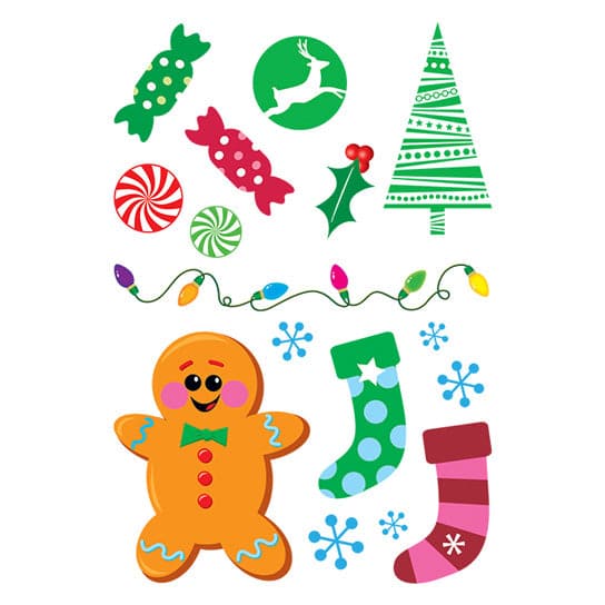 Collection of Glitter Gingerbread Christmas Promotional Product Tattoo Sheet 5.5 in x 3.5 in in a gallery layout