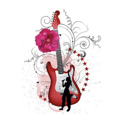 Collection of Guitar with Flower Promotional Product Tattoo 3.5 in x 2.5 in in a gallery layout
