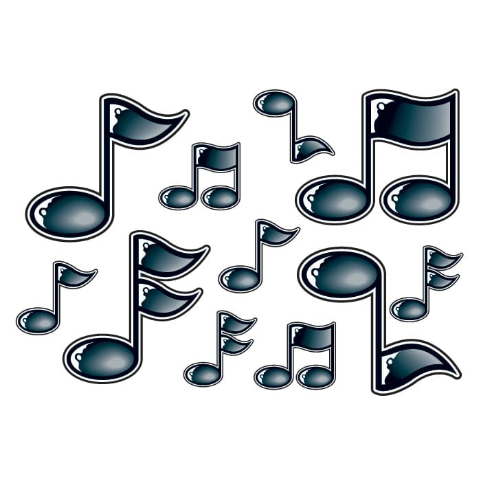 Collection of Black Dimensional Music Note Promotional Product Tattoo 3.5 in x 2.5 in in a gallery layout