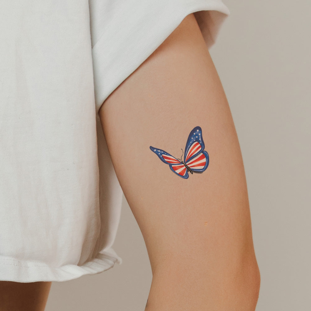 Collection of Patriotic Butterfly Promotional Product Tattoo 2.5 in x 2.5 in in a gallery layout