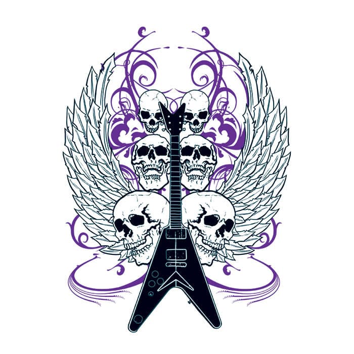 Collection of Guitar with Skulls Promotional Product Tattoo 3.5 in x 2.5 in in a gallery layout