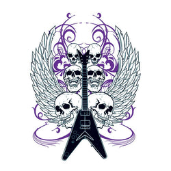 Collection of Guitar with Skulls Promotional Product Tattoo 3.5 in x 2.5 in in a gallery layout