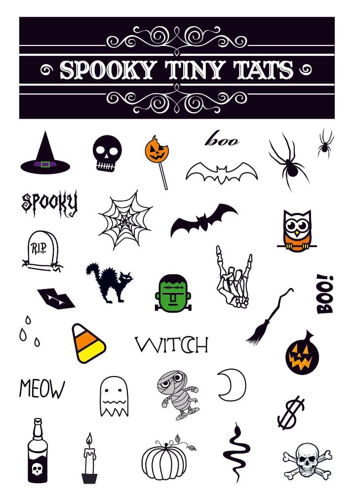 Collection of Spooky Tiny Tats Promotional Product Tattoo in a gallery layout