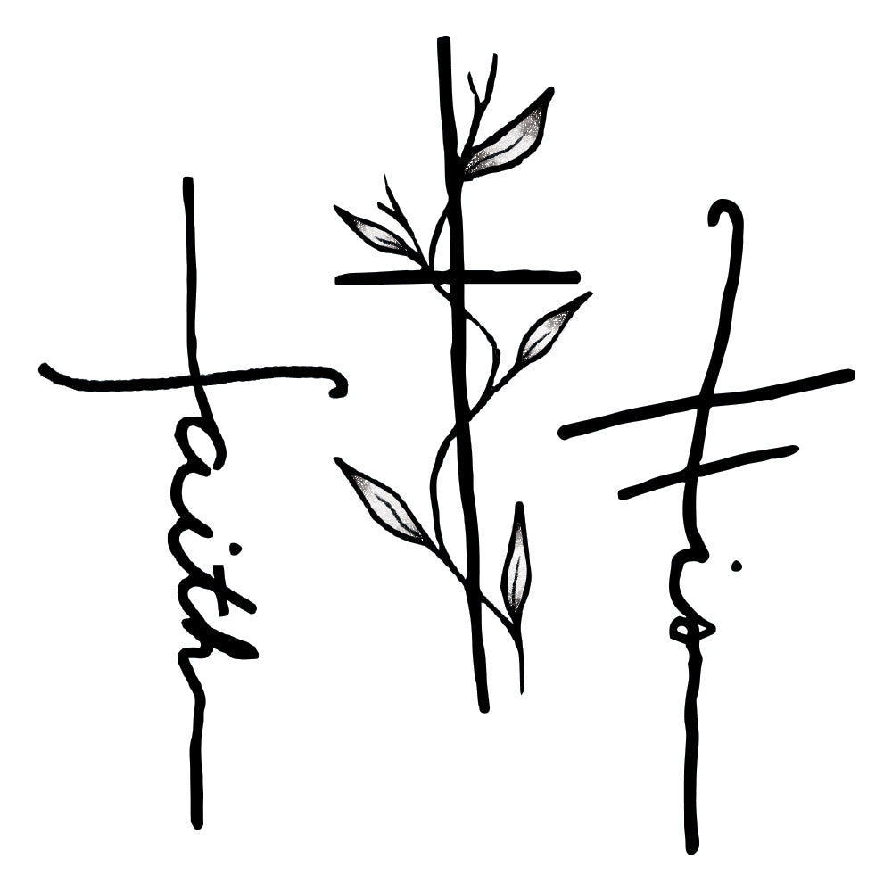Collection of Cursive Faith Cross Hand Drawn Promotional Product Tattoo Set of 3 - Promotional Product Tattoo in a gallery layout
