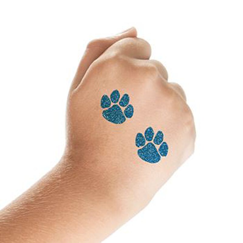 Collection of Glitter Blue Paw Prints Temporary Tattoos in a gallery layout
