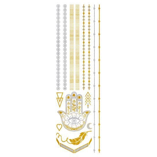Collection of Metallic Gold and Silver Jewelry Promotional Product Tattoo in a gallery layout