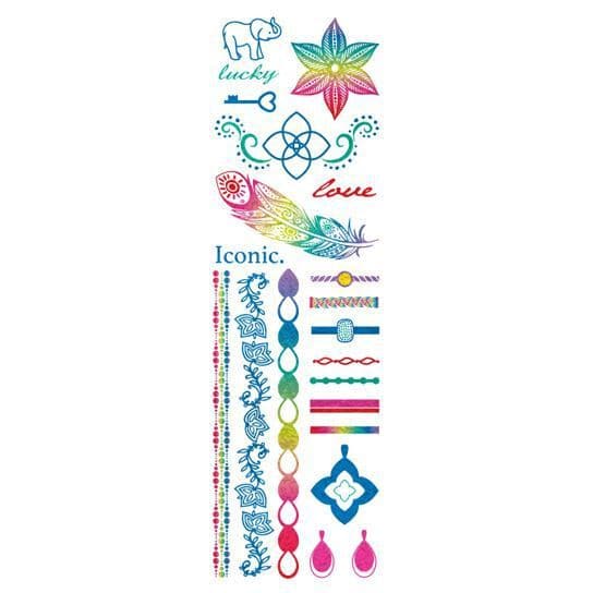 Collection of Iconic Colorful Metallic Jewelry Promotional Product Tattoo Set in a gallery layout