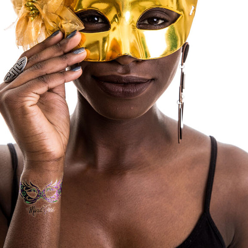 Collection of Metallic Mardi Gras Masquerade Mask Temporary Tattoo in a gallery layout