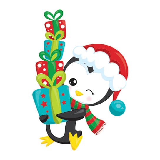 Collection of Penguin with Stack of Presents Promotional Product Tattoo in a gallery layout