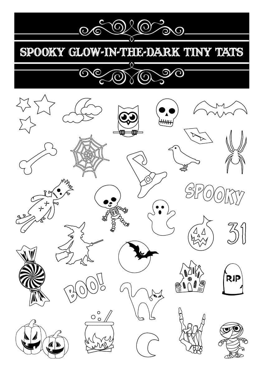 Collection of Spooky Glow-In-The-Dark Tiny Tats Promotional Product Tattoo in a gallery layout