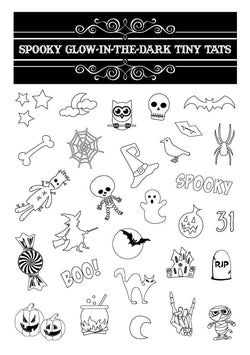 Collection of Spooky Glow-In-The-Dark Tiny Tats Promotional Product Tattoo in a gallery layout