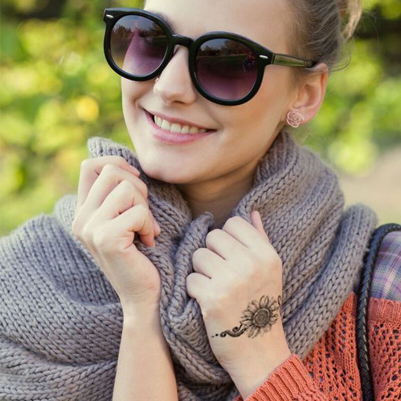 Collection of Sunflower Black & White Temporary Tattoo in a gallery layout