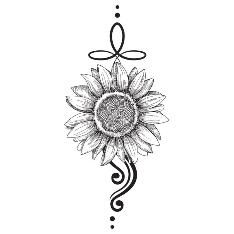 Collection of Sunflower Black & White Temporary Tattoo in a gallery layout